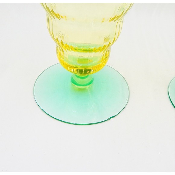 Utility Glass Works Cambodia Ware Vaseline Green Foot Ice Tea Water Goblet Set 4 - Picture 11 of 16